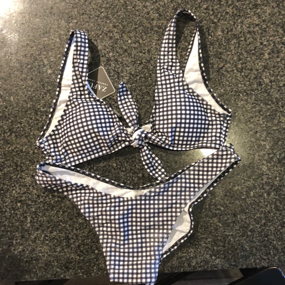 black gingham two piece swimsuit